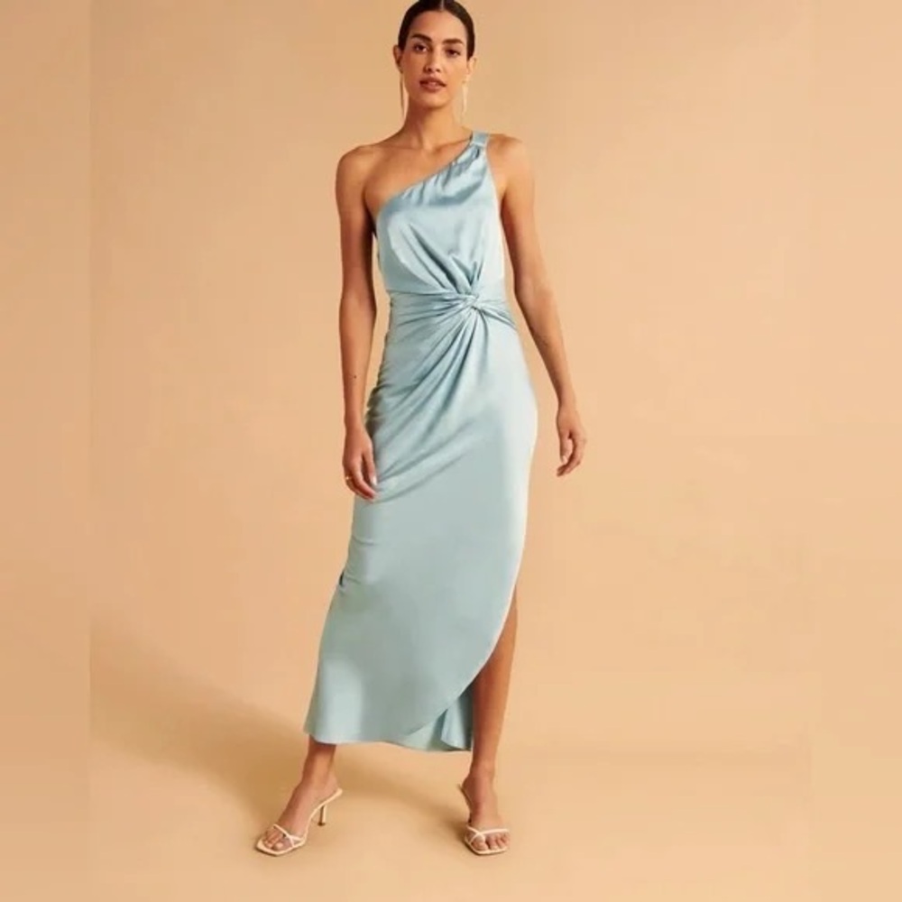 Abercrombie One-Shoulder Blue Satin Dress ✨